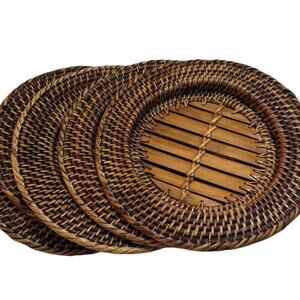 Vtg Woven Wicker Rattan Charger Plate Set 4 Placemats Bamboo Plate Holder 14"